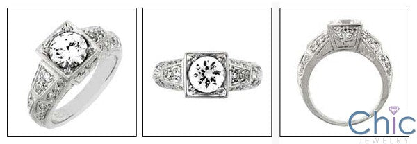 Engagement 1 Ct Round Center Engraved Antique Shank Cubic Zirconia Cz Ring