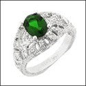 Estate 1.5 Oval Green Center Pave Cubic Zirconia Cz Ring