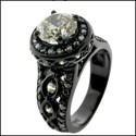 1.25 Round Cubic Zirconia Black Rhodium 14K Gold Engagement Ring