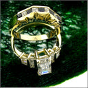 Matching Set 1 Ct Emerald Cut Cubic Zirconia Engagement Ring Curved Channel Set Band 14K Gold