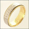 Mens 14K Two Tone Gold Hammered Finish Band
