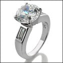 Engagement 1.5 Brilliant Round 4 Prong Center Baguettes Cubic Zirconia Cz Ring