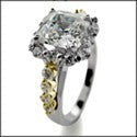 Engagement 1.5 Asscher Center Share Prong Halo Cubic Zirconia Two Tone 14K Gold Ring