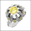Estate ArT Deco Style Round canary Cubic Zirconia Cz Ring