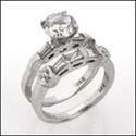 1.5 Carat Round CZ Center Flush Channel Cubic Zirconia Engagement Ring Set