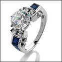 Engagement 1.5 Round 6 Prong Tiffany Style Sapphire Channel Princess Cubic Zirconia Cz Ring