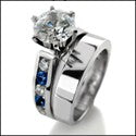 Matching Set 1.5 Round Center Sapphire Channel No Stone Cubic Zirconia Cz Ring