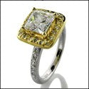 Estate 1. Ct Princess Two Tone Halo Cubic Zirconia Cz Ring