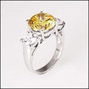 3 Stone 5 Ct Canary Round Center .75 Rounds Cubic Zirconia Cz Ring