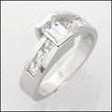 Cubic Zirconia Half Carat Emerald Cut Center Channel Princess Sides Cz Ring 14K White Gold