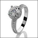 Cubic Zirconia Round 1 Carat Engagement Antique Style Halo Pave Cz 14K White Gold Ring
