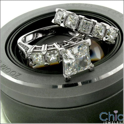 Matching Set 4.7 TCW Princess Ct Wedding Cubic Zirconia Cz Ring