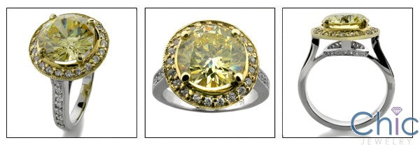 Anniversary 4 Ct Canary Round Yellow Gold Halo Cubic Zirconia Cz Ring