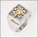 Mens 1.1 TCW Princess Round Two Tone Cubic Zirconia CZ Wedding Band