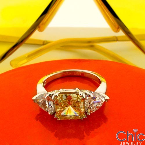 3 Stone Canary Royal Princess Trillion Cubic Zirconia Cz Ring