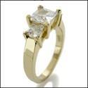 1.75 Carat Princess Cubic Zirconia 3 Stone Ring Prong Set 14K Yellow Gold