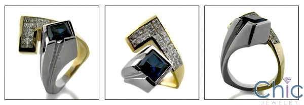 Anniversary 1.5 Princess Sapphire Invisible Cubic Zirconia Two Tone Gold Ring