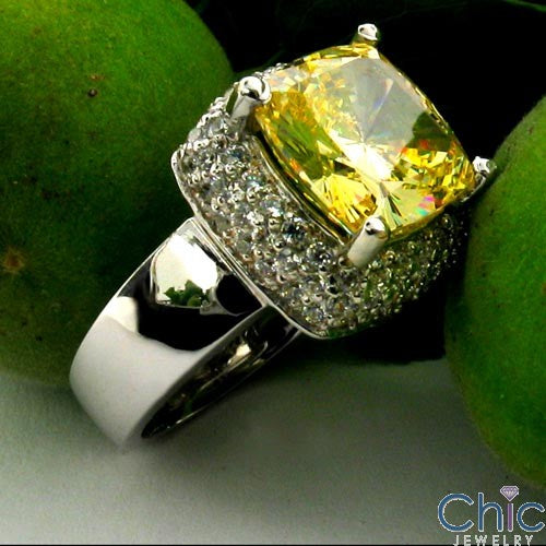 Estate Canary 5 Ct Cushion Pave Cubic Zirconia Cz Ring