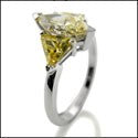 3 Stone 1 Ct Marquise Canary Triangles Cubic Zirconia 14K White Gold Ring