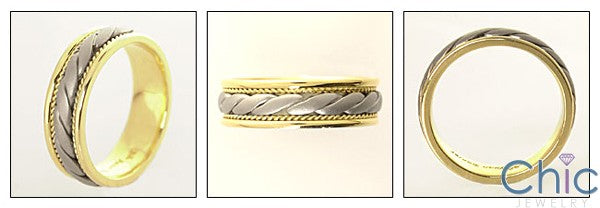 Mens Two Tone Gold Wedding Braided Band