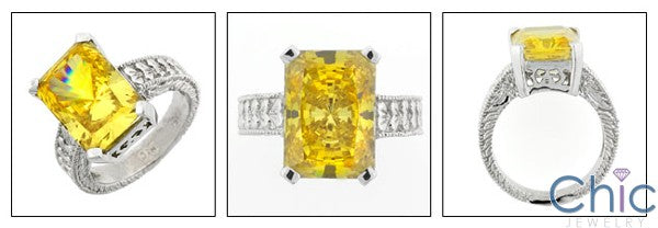 Anniversary 5 Ct Canary Radiant Engraved Shank Cubic Zirconia Cz Ring