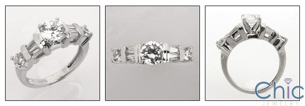 Round 1 Ct  CZ Center Channel Cubic Zirconia Baguettes 14k White Gold Engagement Ring