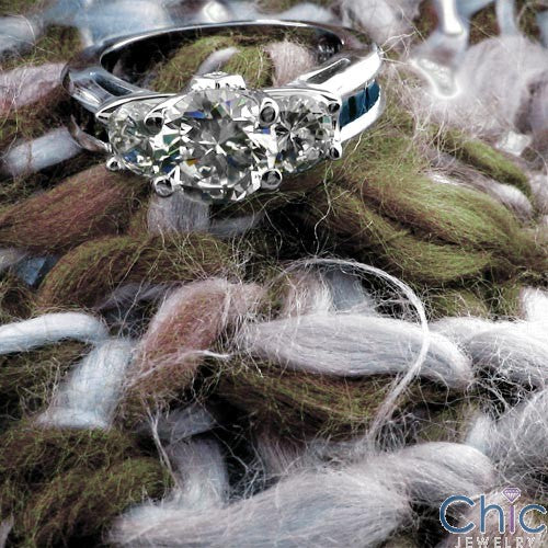 Engagement Three Stone Sapphire Princess Cubic Zirconia Cz Ring