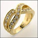 Criss Cross Anniversary Band 1.0 Total Carat Pave Cubic Zirconia Yellow Gold 14K Ring