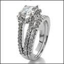 .75 Princess Cubic Zirconia Center Engagement Ring With Matching Band 14K White Gold