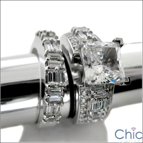 Matching Set 3 Ct Princess Baguettes Cubic Zirconia Cz Ring