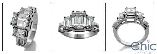 Engagement 3 Emerald Baguettes Cubic Zirconia Cz Ring