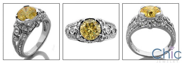 Estate 2.0 Ct Round Canary Bezel Pave Cubic Zirconia Cz Ring