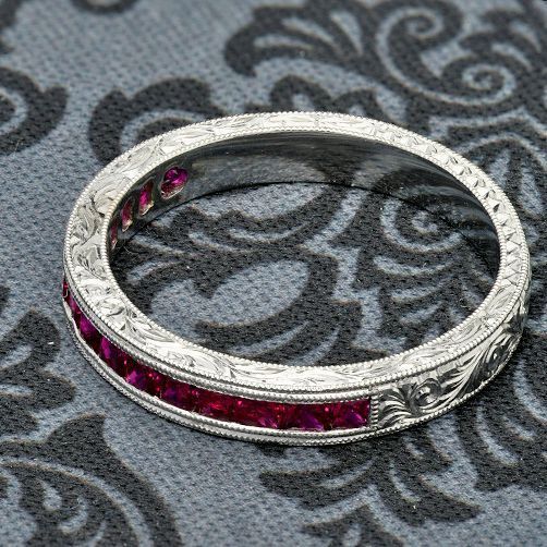 Wedding HCt Engraved Ruby in Channel Cubic Zirconia CZ Band