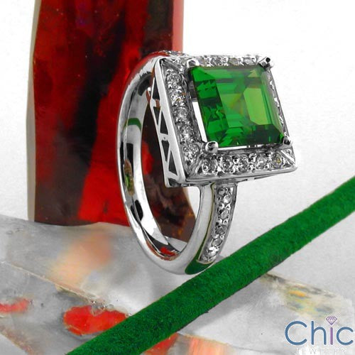 Anniversary Emerald Green Asscher 1.5 Ct Cubic Zirconia Cz Ring