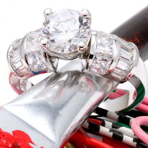 Engagement 1.75 Round Center Dome Shank in Channel Cubic Zirconia Cz Ring