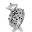 Matching Set 2 Ct Princess ring HCt Engraved Cubic Zirconia Cz Ring