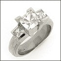 3 Stone 1.5 Total Carat Weight Princess Cubic Zirconia Prong Channel  Ring 14k White Gold