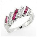 Diamond Ruby Color Princess Cubic Zirconia  Channel Wedding Band 14K White Gold