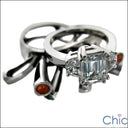 3 Stone 2 Ct Emerald Cut Half Moons Cubic Zirconia 14 K White Gold Ring