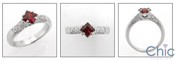 Anniversary .60 Ruby Color Princess Center Pave Cubic Zirconia Cz Ring