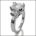 3 Stone 2 Ct Emerald Cut Half Moons Cubic Zirconia 14 K White Gold Ring