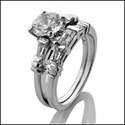 1 Carat Round High Quality Cubic Zirconia Engagement Ring Channel Baguettes Matching Wedding Band Set 14K White Gold