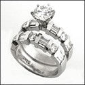 Matching Set 1 Ct Round Center Bridal Ring Cubic Zirconia Cz Ring