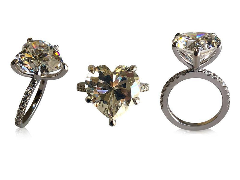 7 carat Heart shape Cubic Zirconia Engagement ring 14K White gold