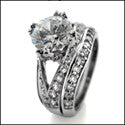 Matching Set 1.75 Ct Round Center Pave Ct Split Shank Cubic Zirconia Cz Ring