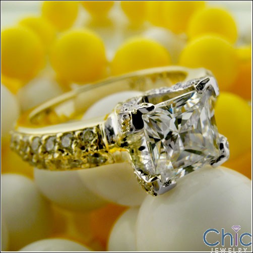 Engagement 1 Ct Princess in Prongs Two Tone Cubic Zirconia Cz Ring