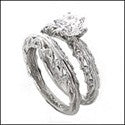 Matching Set 1.5 TCW Round Center Pave Cubic Zirconia Cz Ring
