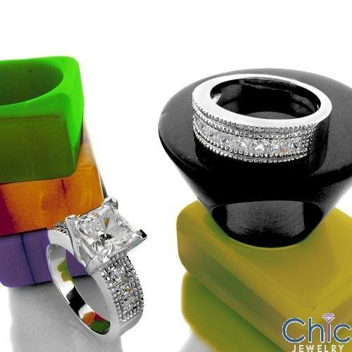 2 Carat High Quality Cubic Zirconia Princess Center Channel Sides Platinum Engagement Ring