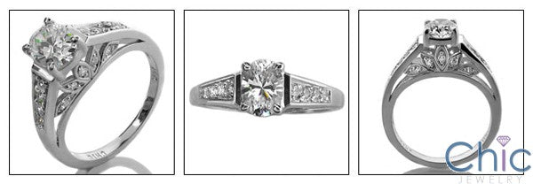 Engagement Oval 1 Ct Center High Cubic Zirconia White Gold Ring