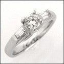 3 Stone Half Carat Round Cubic Zirconia Channel Baguettes Ring 14K White Gold